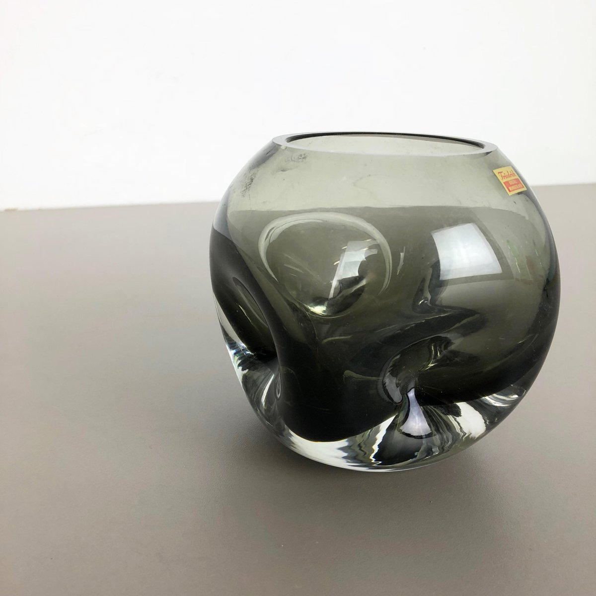 Cubic Green Handblown Crystal Glass Vase by Friedrich Kristall, Germany