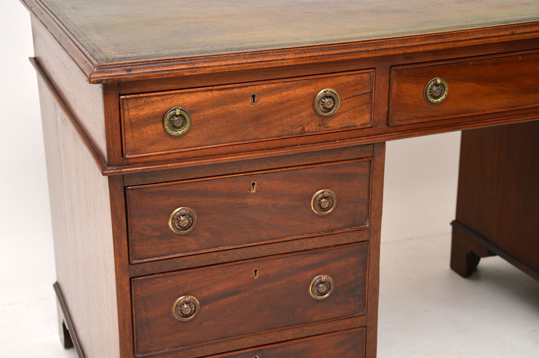 Antique Leather Top Pedestal Desk for sale at Pamono