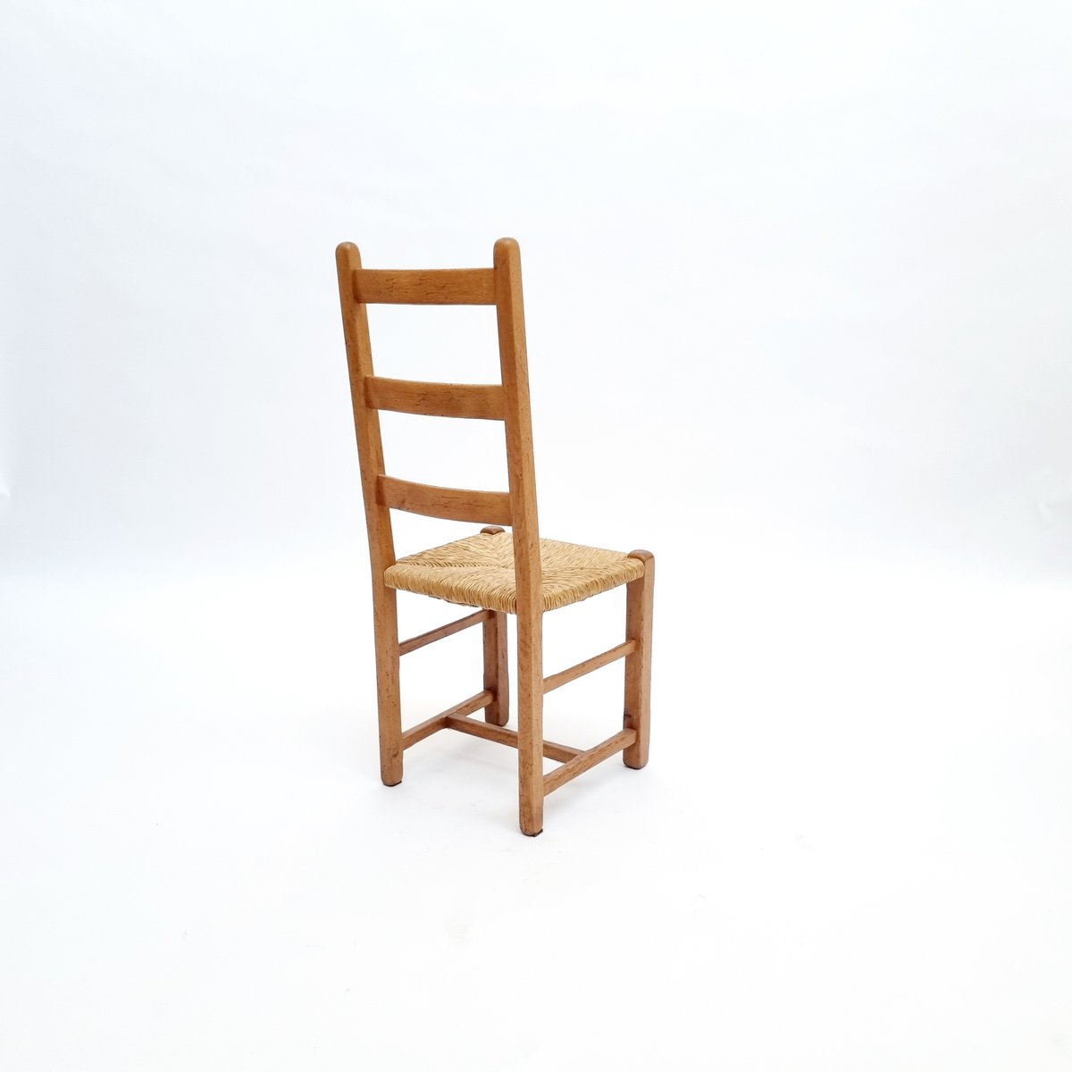 Brutalist Oak Antique Dining Chairs with Rush Seating, Set of 6 for