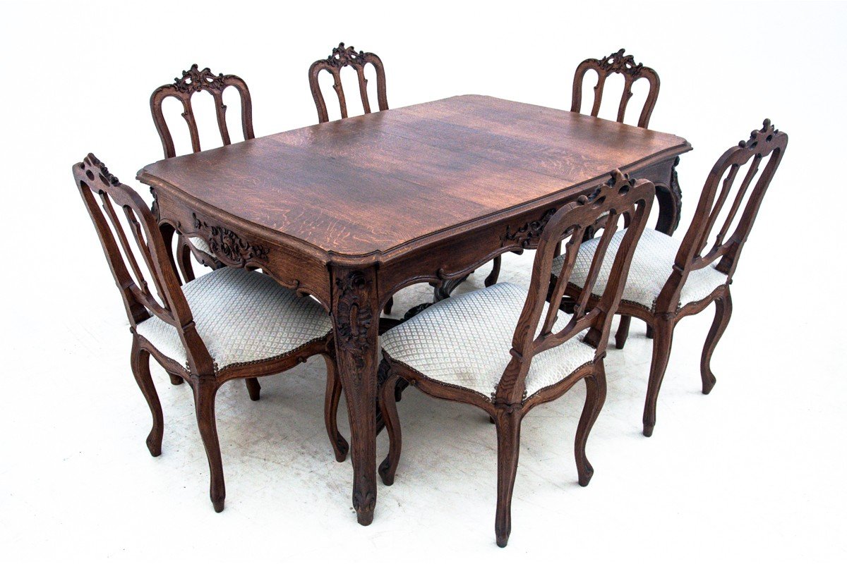 Antiker Tisch und Stühle, 1900, 7er Set bei Pamono kaufen