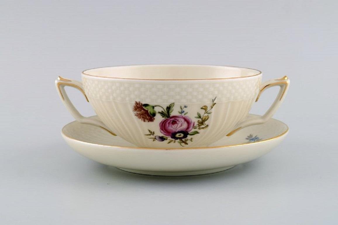 Danish Porcelain Bouillon Cups with Saucers from Royal Copenhagen, Set
