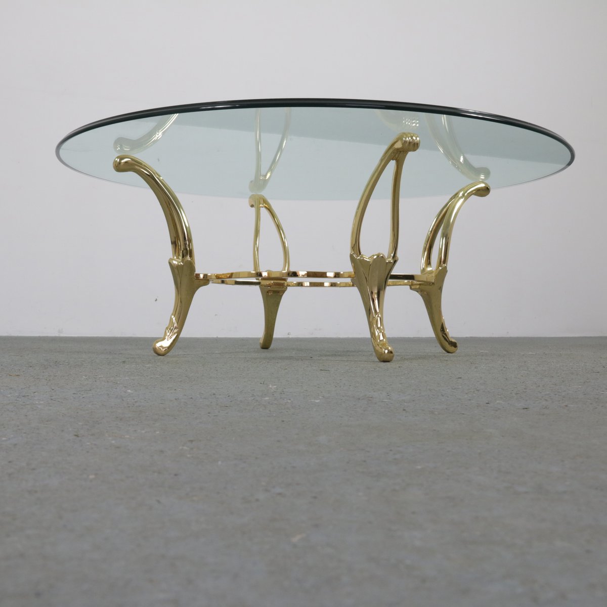 Brass Structure Table with Glass Top for sale at Pamono