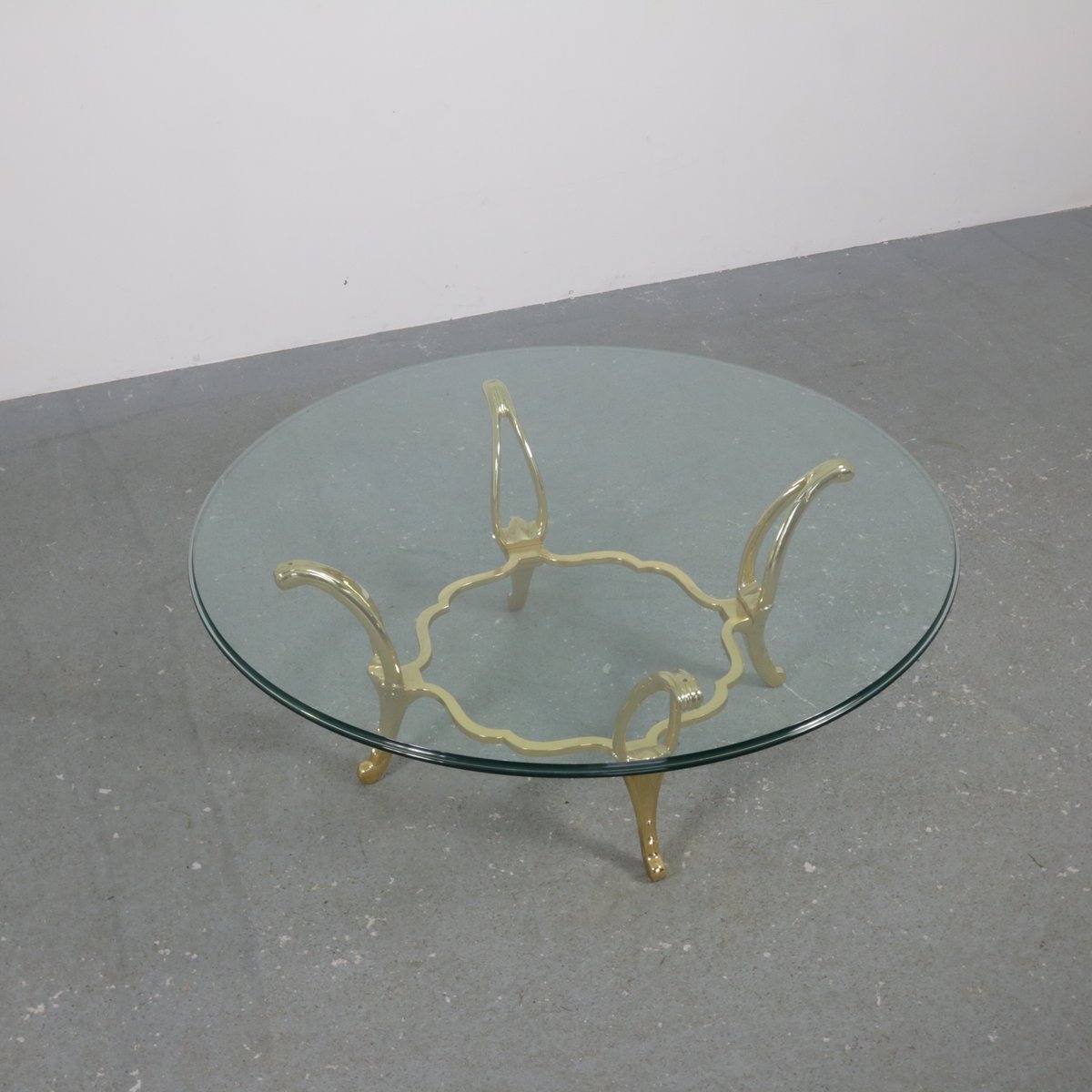 Brass Structure Table with Glass Top for sale at Pamono