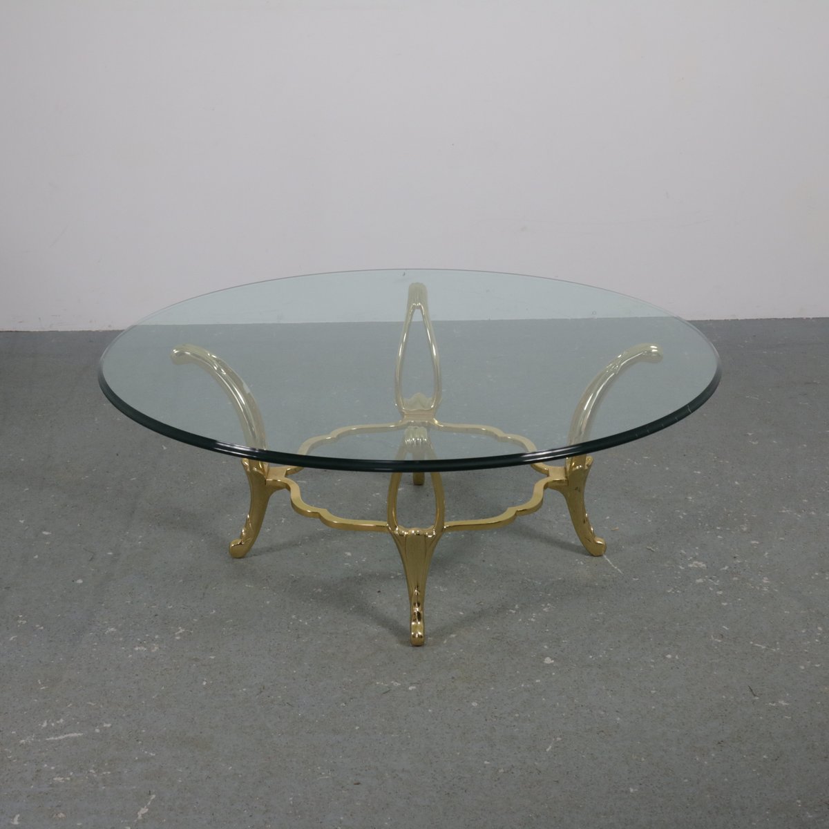 Brass Structure Table with Glass Top for sale at Pamono