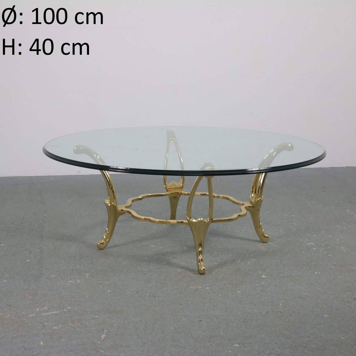 Brass Structure Table with Glass Top for sale at Pamono