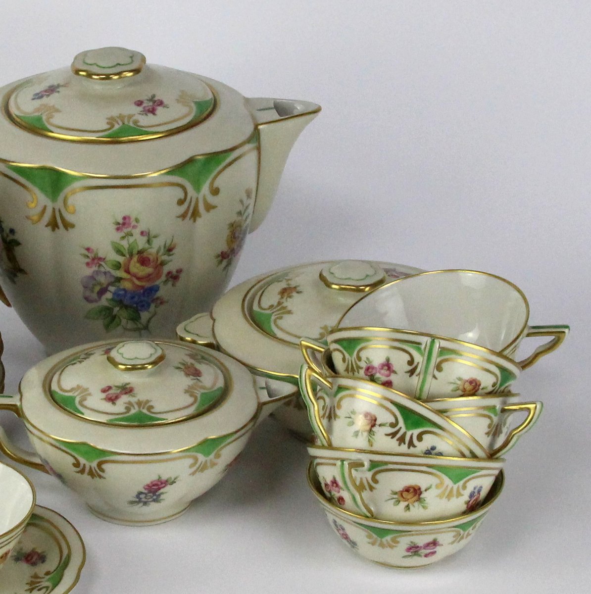 Limoges Porcelain Coffee Set by Charles Ahrenfeldt, Set of 27 for sale