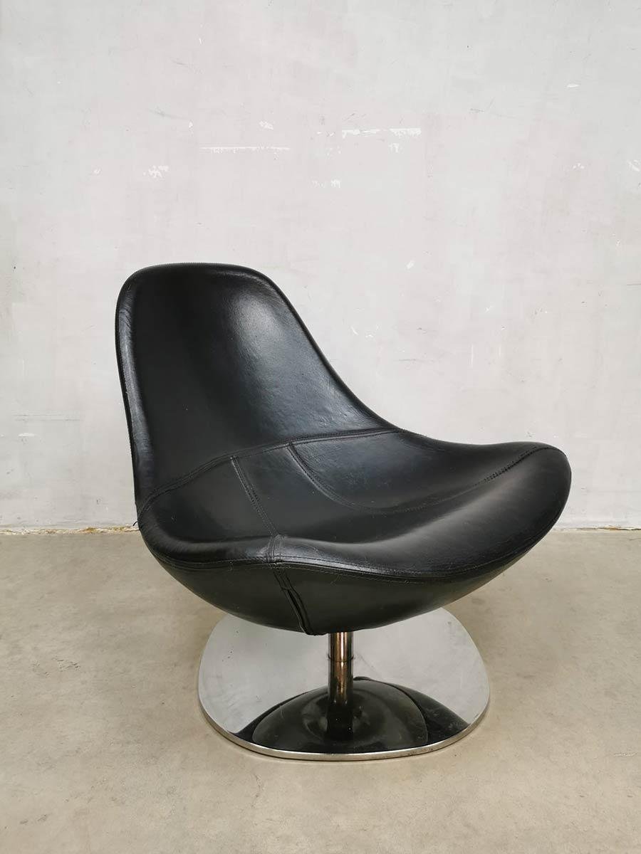 Schwarzer Leder Drehsessel von Ikea bei Pamono kaufen