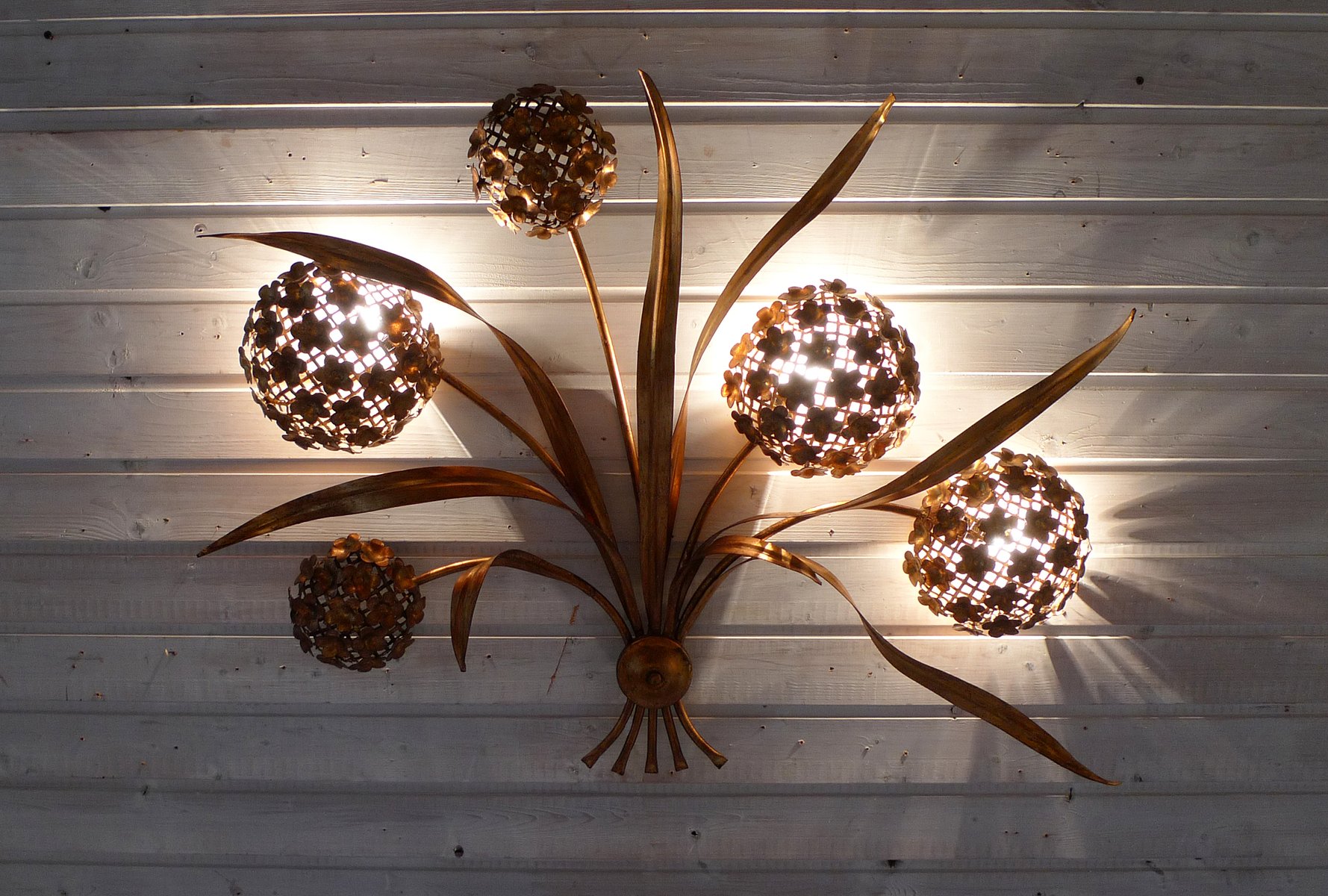 Vintage GoldLeaf Flower Wall Lamp for sale at Pamono