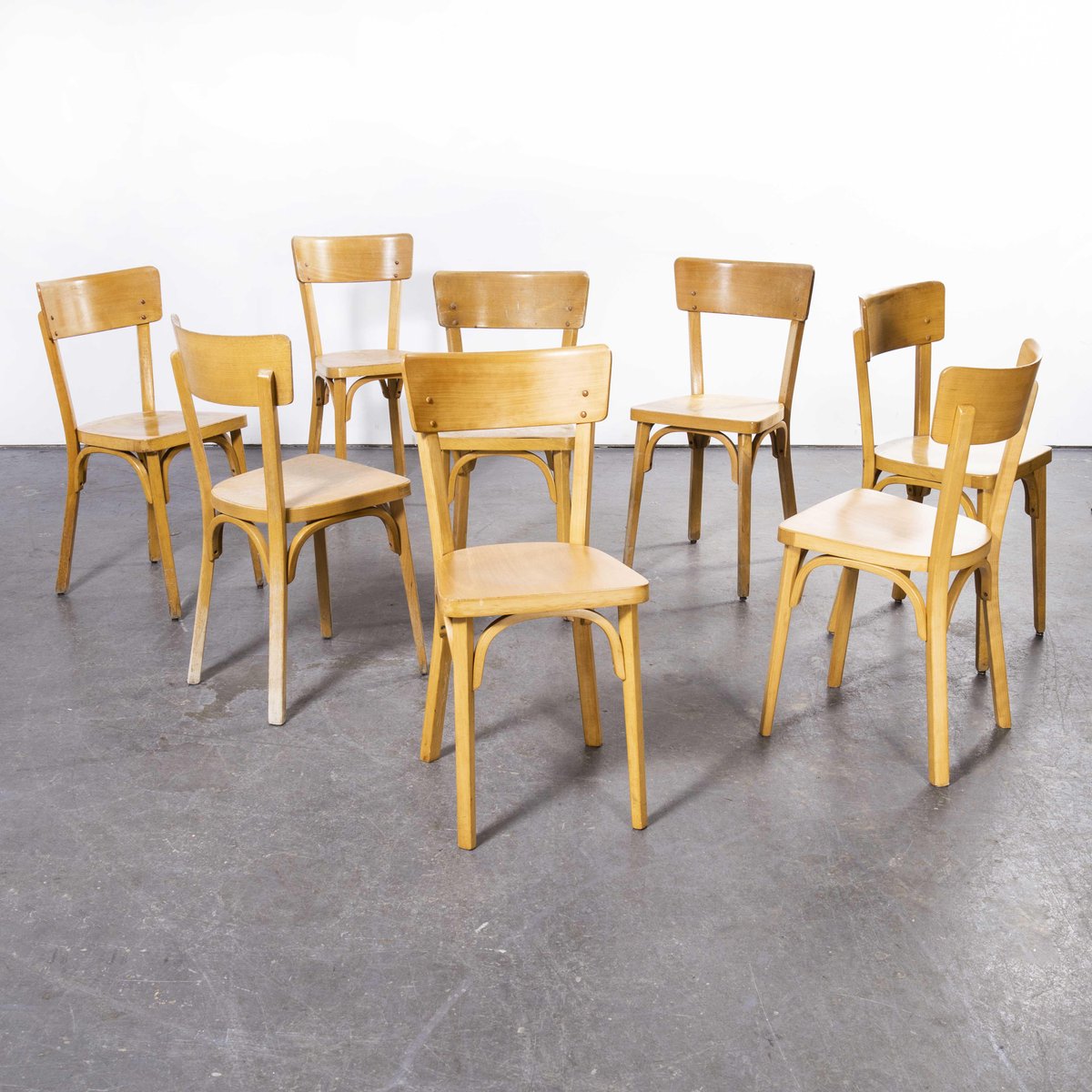 French Blonde Beech Bentwood 1403 Dining Chairs By Baumann 1950s Set