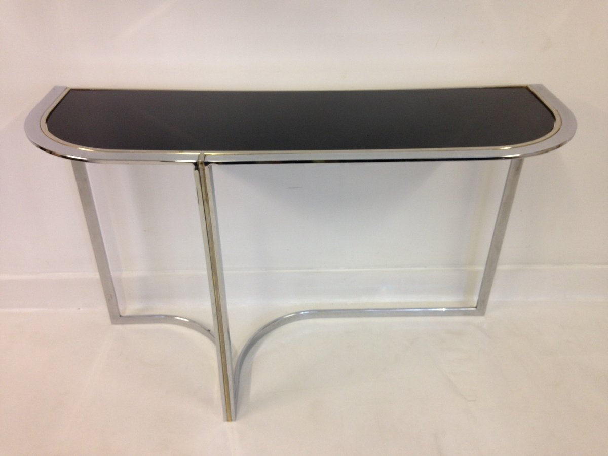 Vintage Chrome & Black Glass Console Table for sale at Pamono
