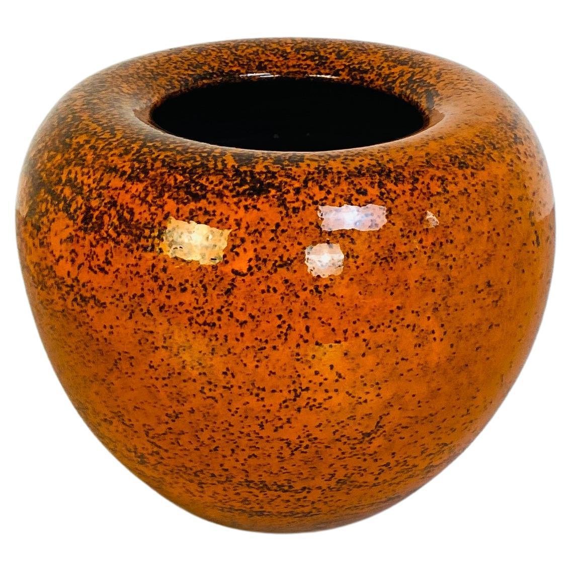 MidCentury Italian Modern Orange Ceramic Vase with Abstract Decoration