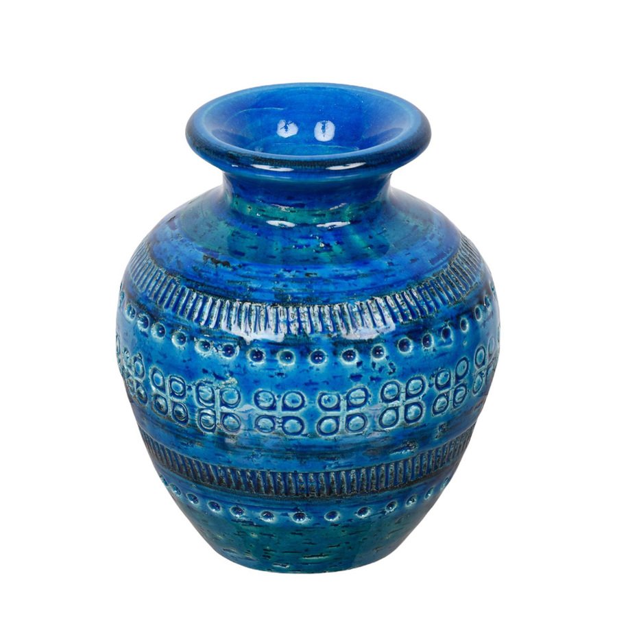 MidCentury Italian Blue Terracotta Vase by Aldo Londi for Bitossi