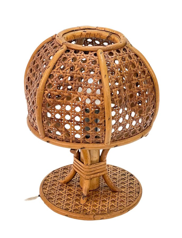 MidCentury Italian Wicker & Rattan Table Lamp, 1960s for sale at Pamono