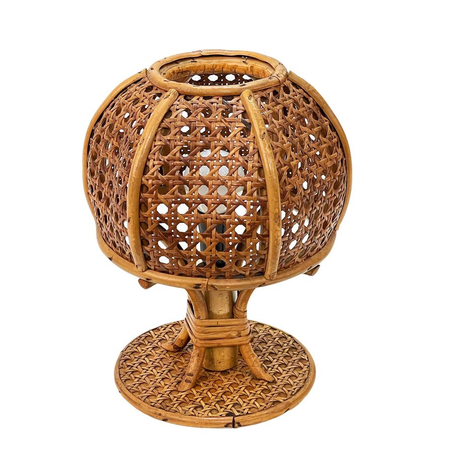 MidCentury Italian Wicker & Rattan Table Lamp, 1960s for sale at Pamono