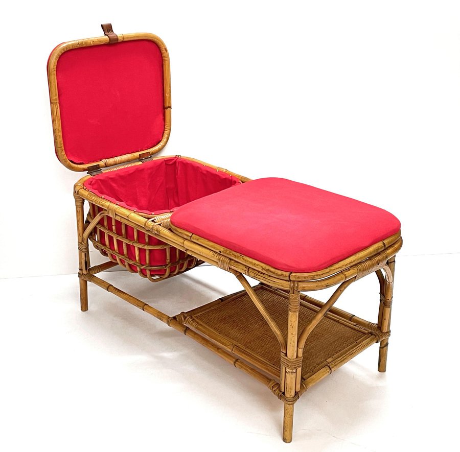 Italienische MidCentury Bank aus Bambus & Rattan, 1950er bei Pamono kaufen