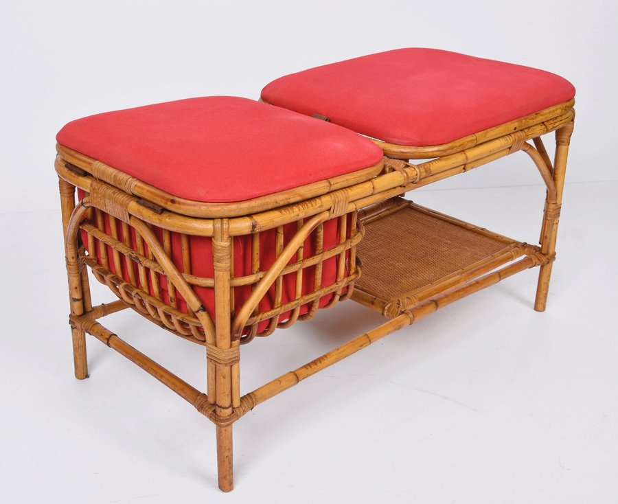 Italienische MidCentury Bank aus Bambus & Rattan, 1950er bei Pamono kaufen