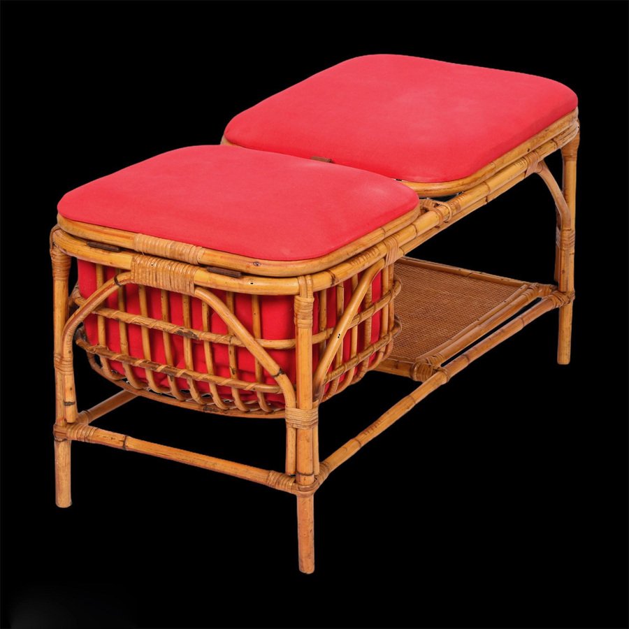 Italienische MidCentury Bank aus Bambus & Rattan, 1950er bei Pamono kaufen