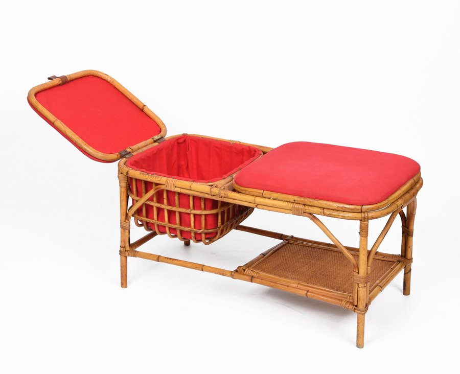 Italienische MidCentury Bank aus Bambus & Rattan, 1950er bei Pamono kaufen