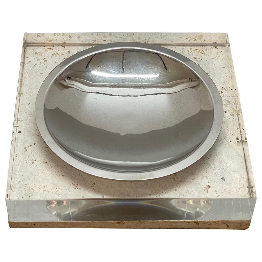 Mid-Century Italian Travertine Acrylic Glass Centerpiece Bowl by ...