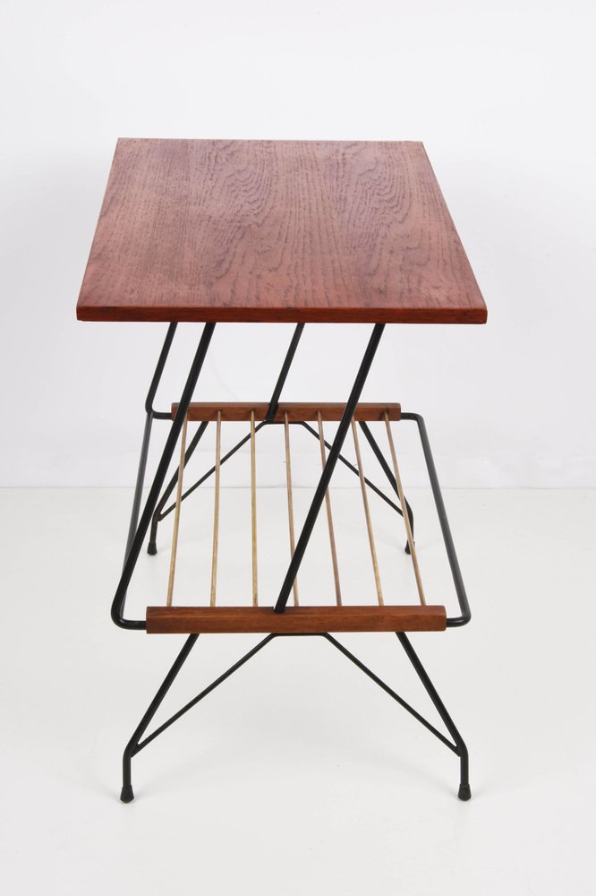 Mid-Century Italian Coffee Table with Brass Magazine Rack from Mobili ...