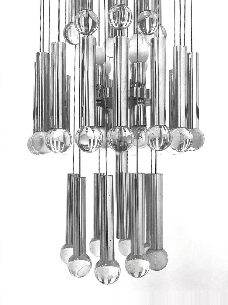Italian Chrome and Glass Chandelier by Gaetano Sciolari, 1970s for sale