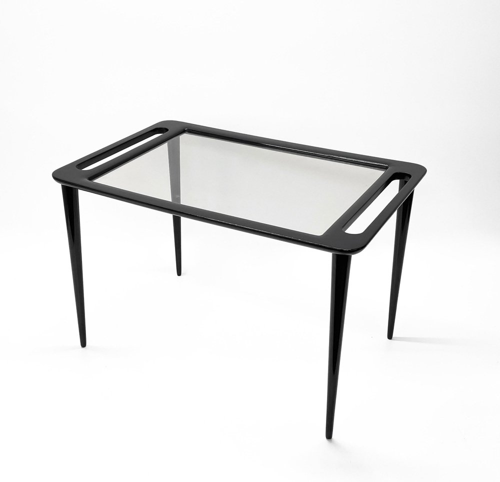 MidCentury Ebonized Wood & Crystal Glass Coffee Table by Ico & Luisa