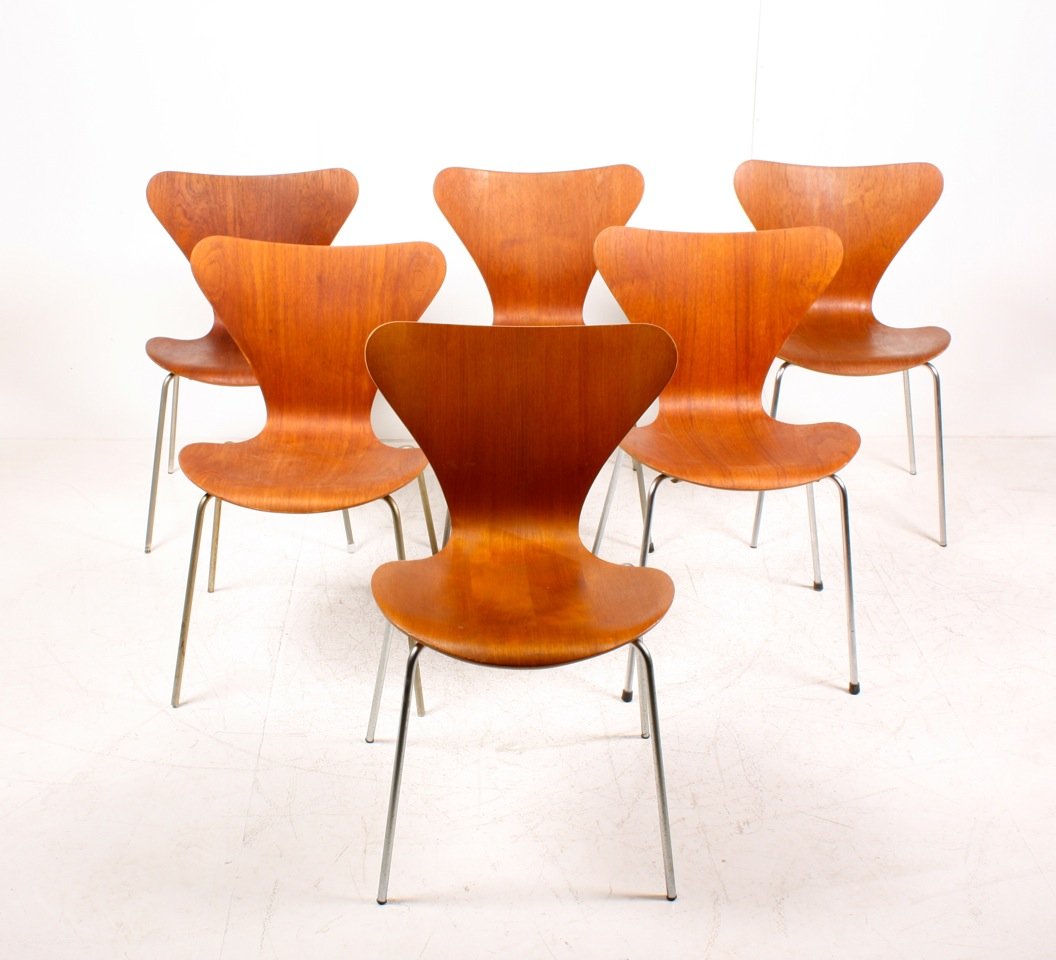 Danish Series 7 Teak Dining Chairs By Arne Jacobsen For Fritz Hansen Danish Series 7 Teak Dining Chairs By Arne Jacobsen For Fritz Hansen 1960s Set Of 6