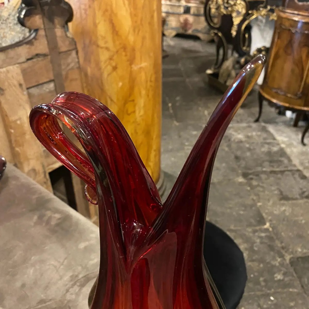 MidCentury Modern Red Murano Glass Vase by Flavio Poli for Seguso