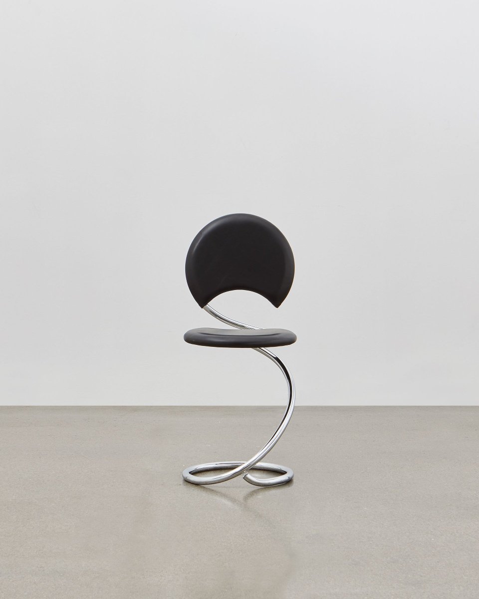 PH Snake Chair, Chrome, Aniline Leather Black, Full Leather Upholstery