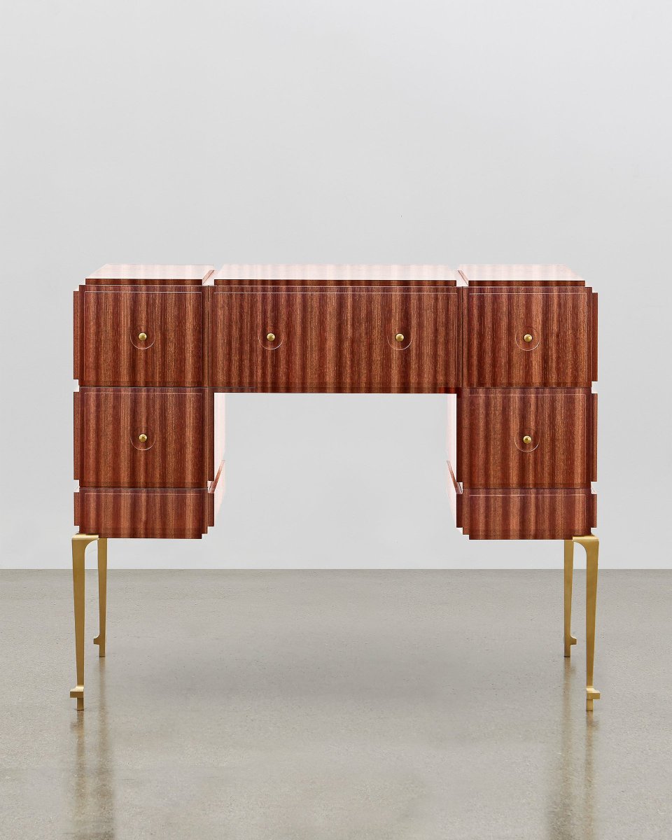 PH Grand Dressing Table, Brass Legs, Mahogany Veneer, White Ash Wood