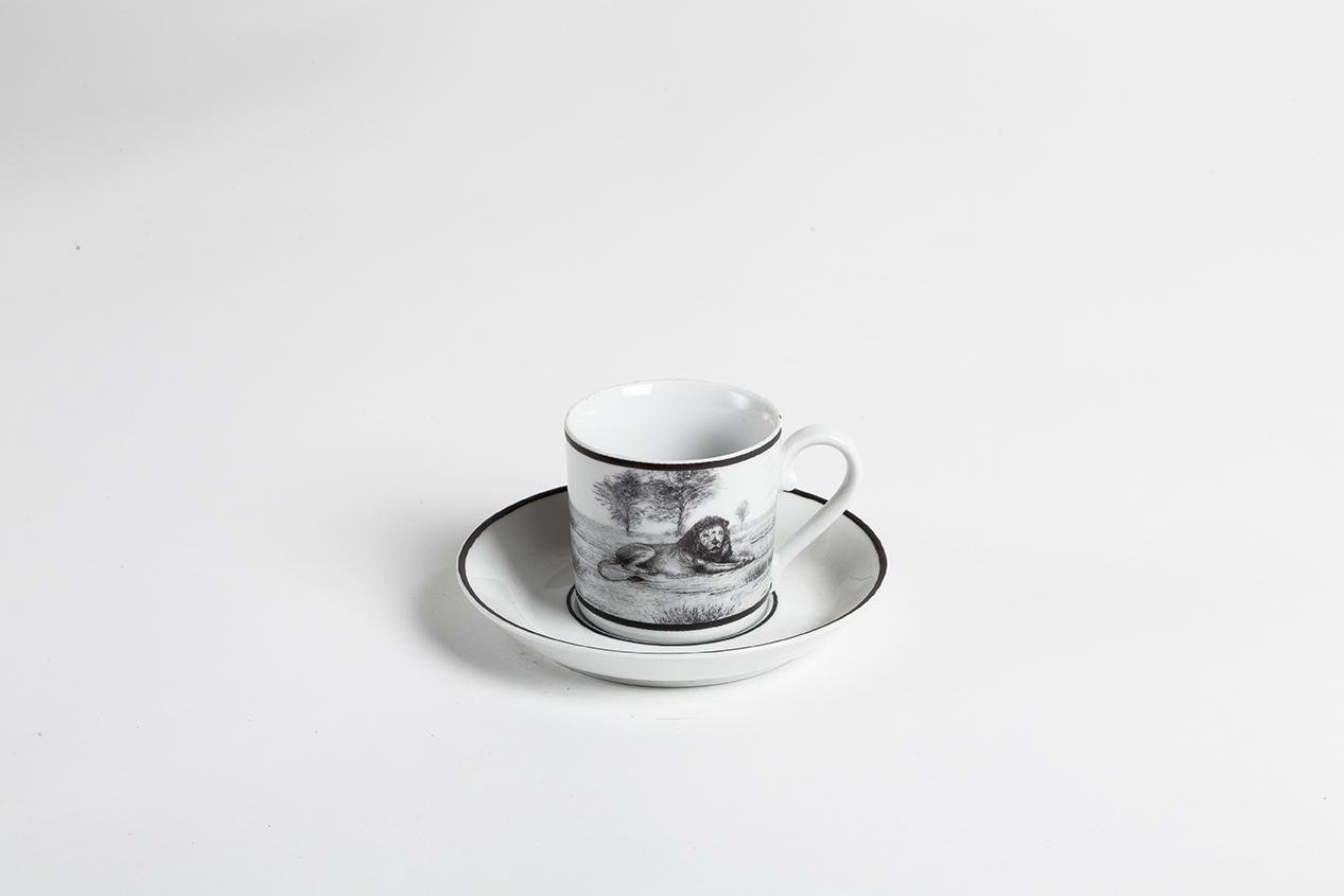 Africa Nera Cups & Saucers from Stella Fatucchi Art Porcelain, Set of 4