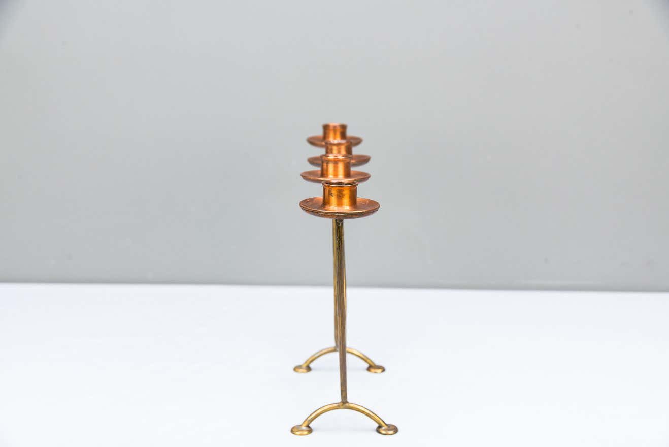 Copper and Brass Candle Holder for 4 Candles, 1950s for sale at Pamono