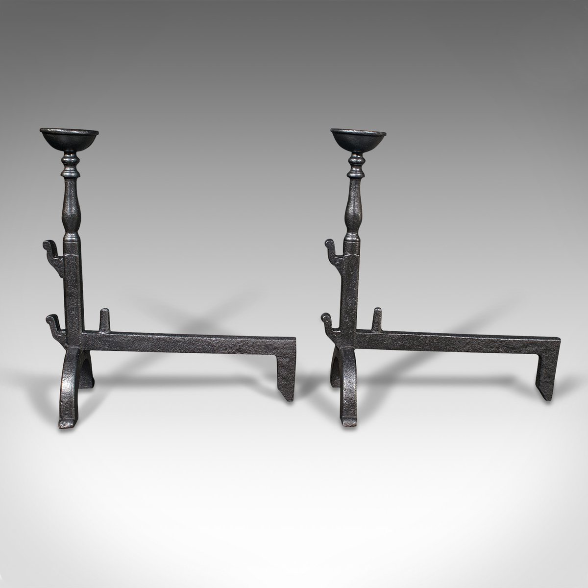 Large Antique English Cast Iron Fireplace Andiron, Set of 2 for sale at