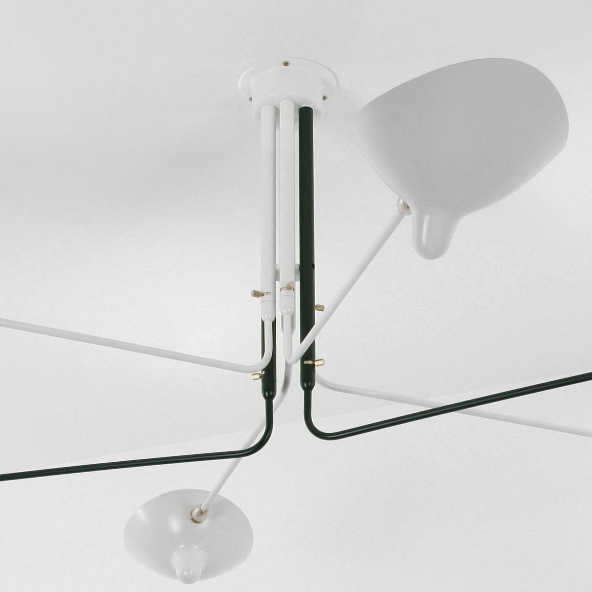 MidCentury Modern Black and White Ceiling Lamp with 6 Rotating Arms by