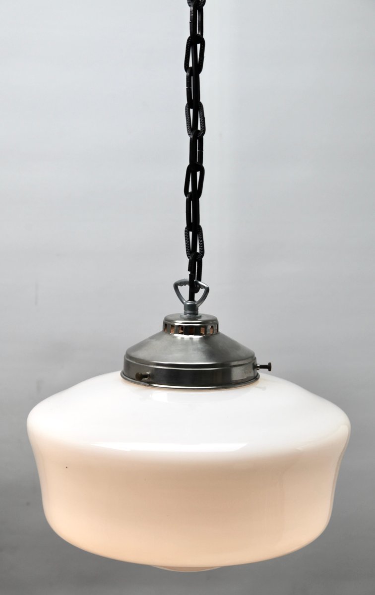 Dutch Pendant Lamp with Opaline Shade, 1930s for sale at Pamono