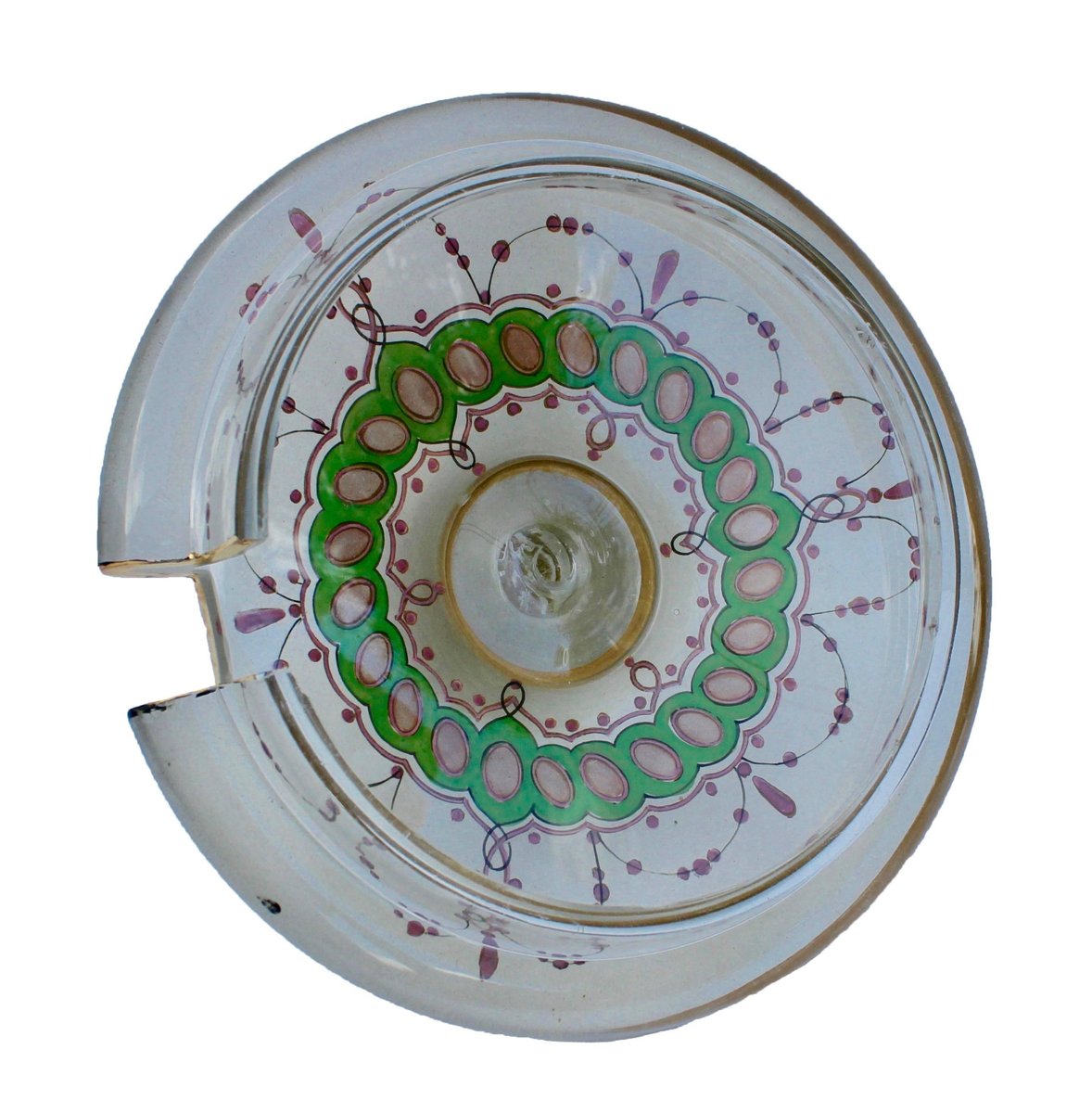 Art Nouveau Punch Bowl & Spoon with Enameled Details and Gold Paint