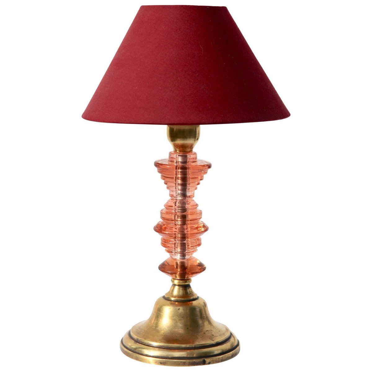 Art Deco Table Lamp in Colored Glass with Brass Details, 1935 for sale