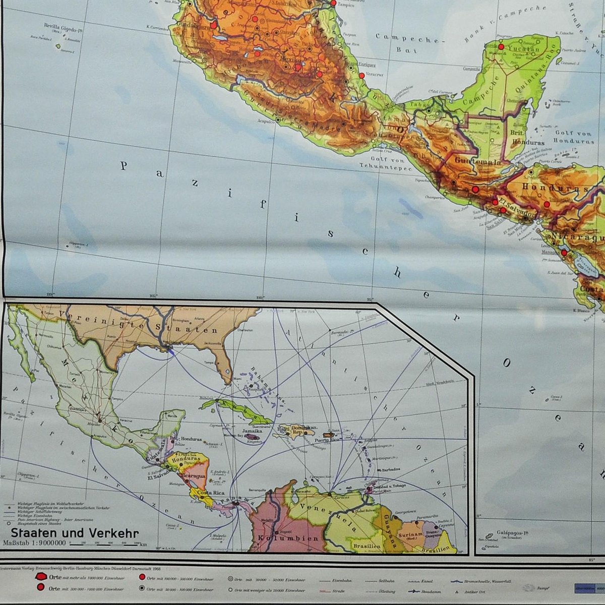 Large Central America Northern South America Wall Chart Poster Rollable Map for sale at Pamono
