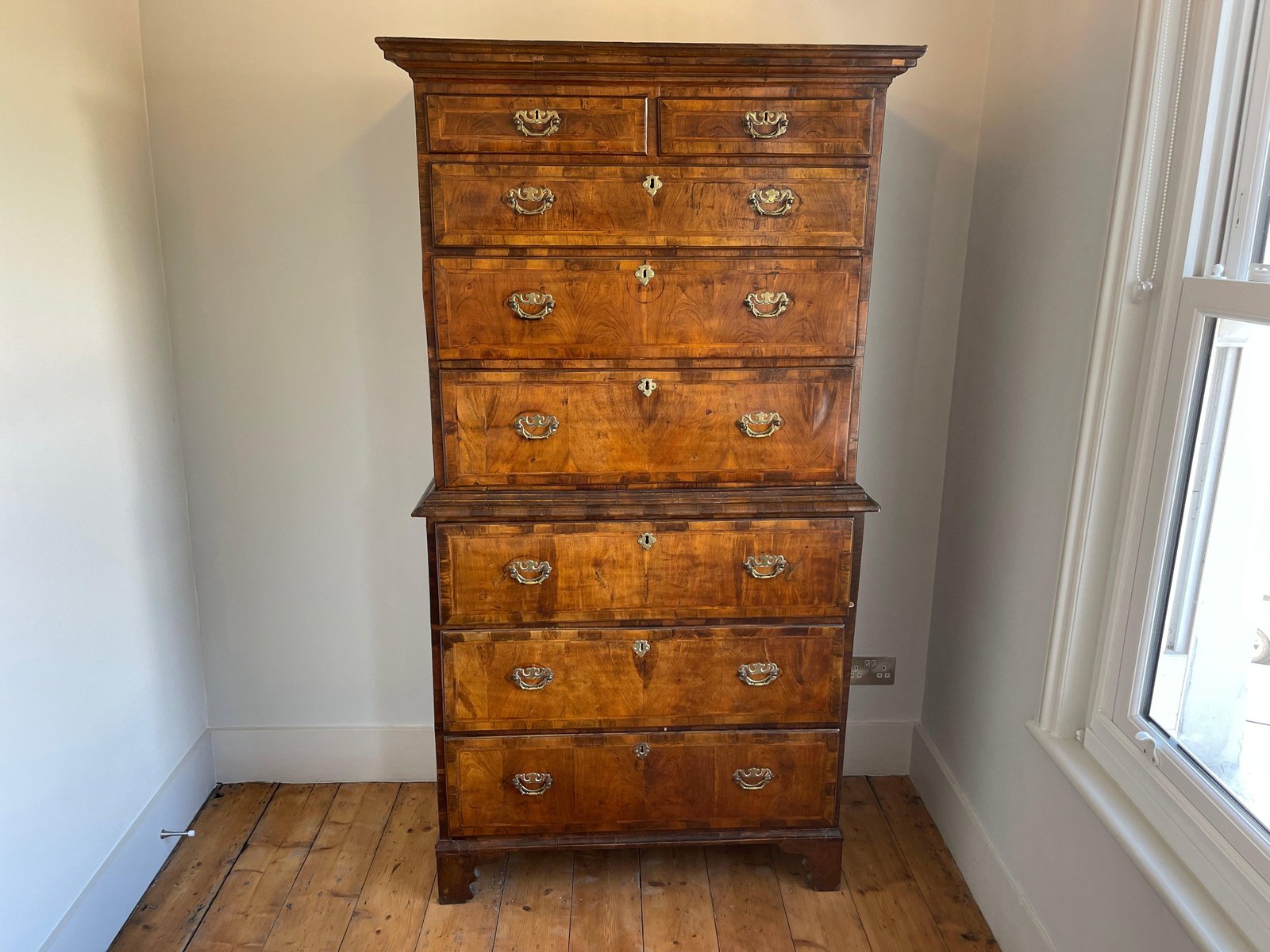 Antique Walnut Tall Boy Chest of Drawers for sale at Pamono