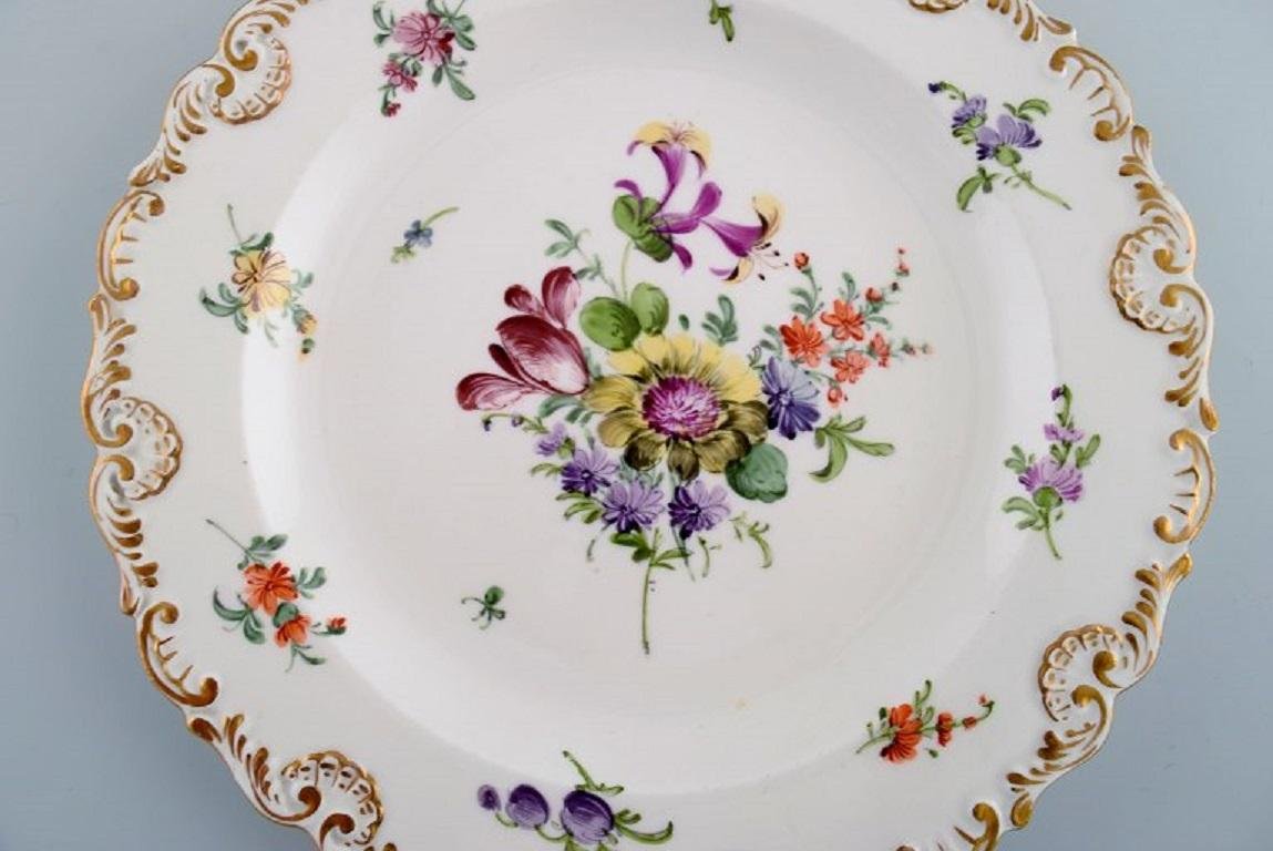 Antique Porcelain Plates with HandPainted Flowers from Meissen, Set of