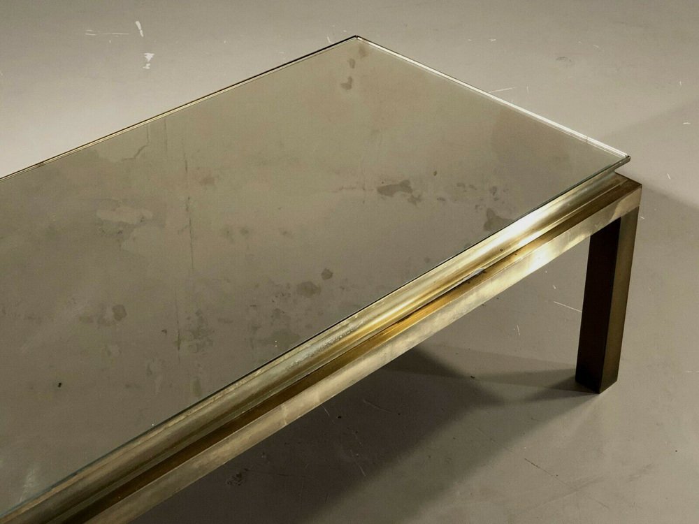 Vintage Bronze and Mirror Glass Coffee Table from Maison Jansen, 1970s for sale at Pamono