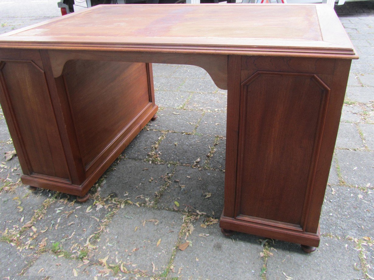 Art Deco Dutch Colonial Carved Desk & Swivel Chair, 1930s, Set of 2 for