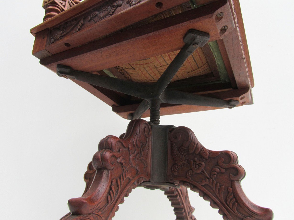 Art Deco Dutch Colonial Carved Desk & Swivel Chair, 1930s, Set of 2 for