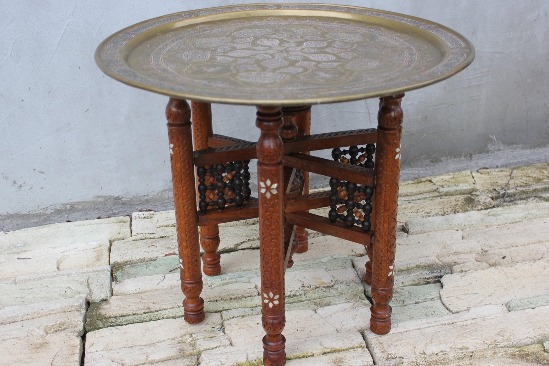 Moroccan Folding Brass Tray Coffee Table for sale at Pamono