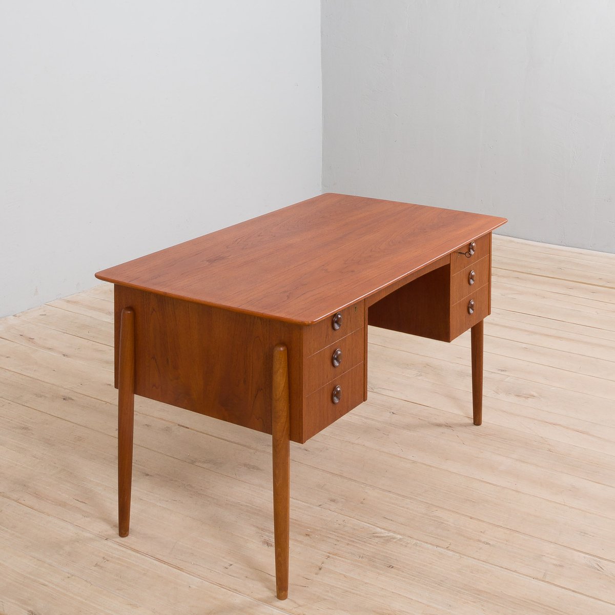 Teak Executive Desk with 6 Drawers for sale at Pamono