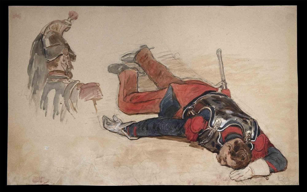 Jules Cornillier, Dead Soldier, Original Drawing, 19th Century for sale