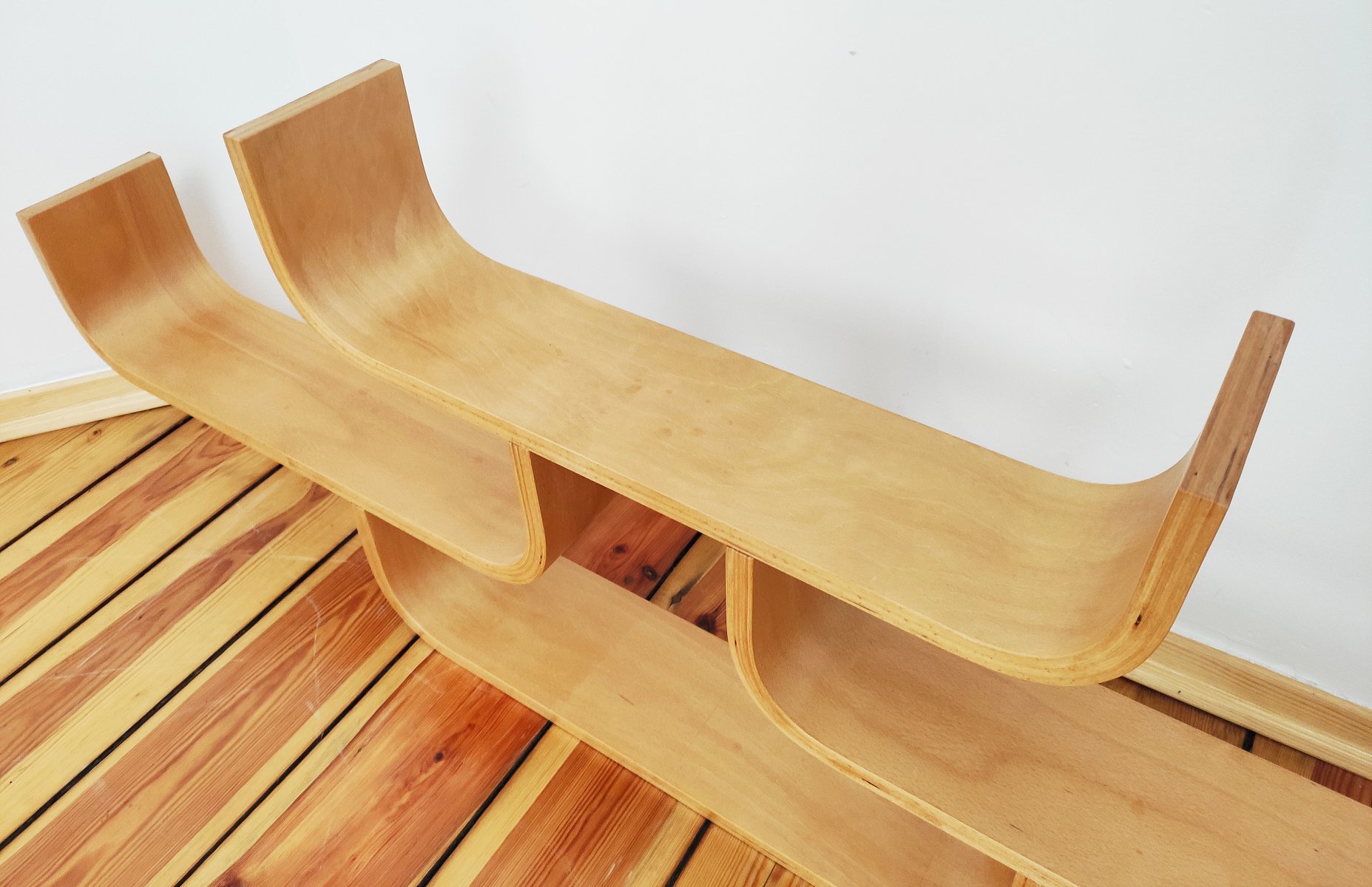 Czechoslovak Bent Plywood Shelf by Ludvik Volak for Drevopodnik Holesov