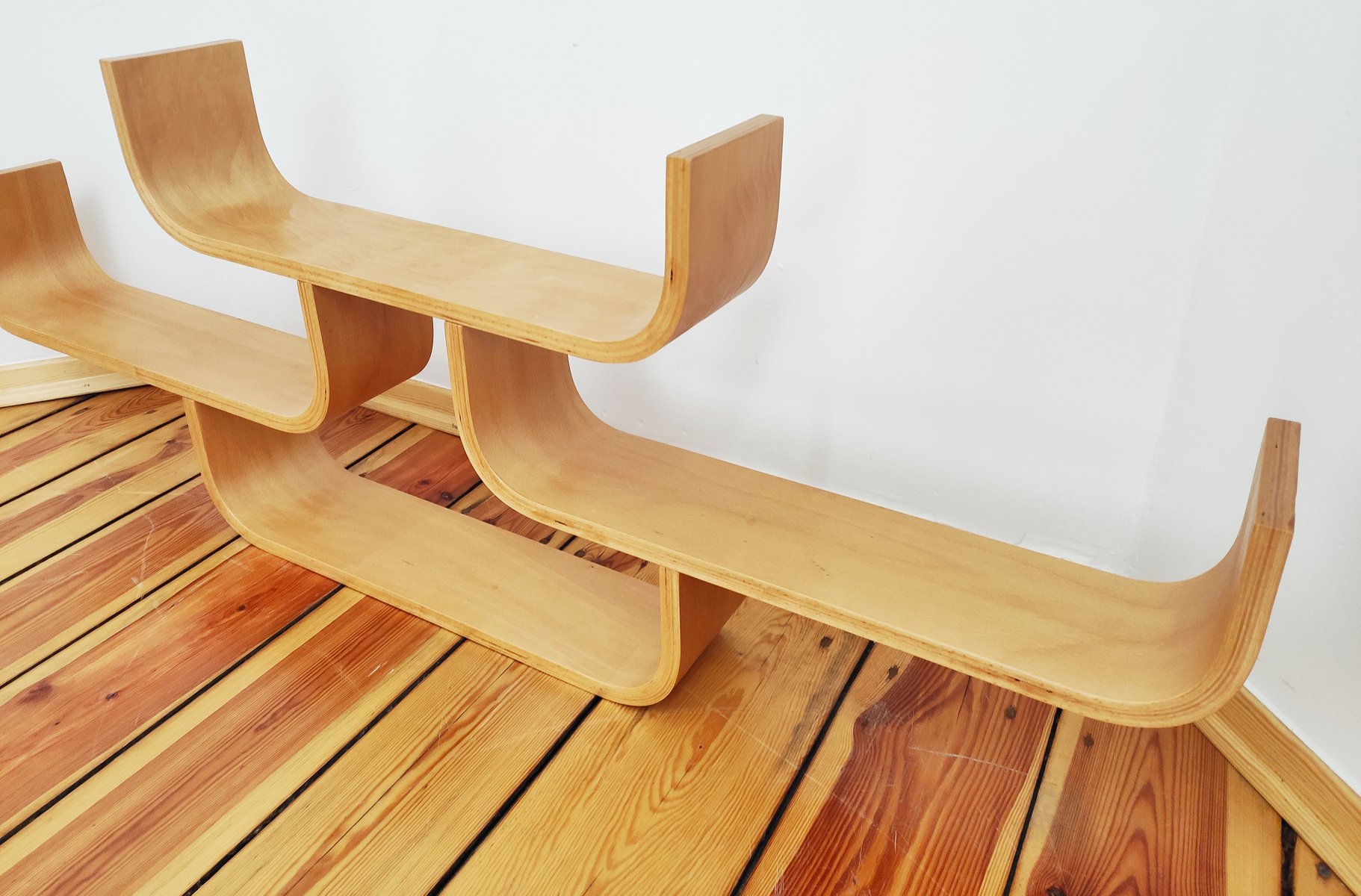 Czechoslovak Bent Plywood Shelf by Ludvik Volak for Drevopodnik Holesov