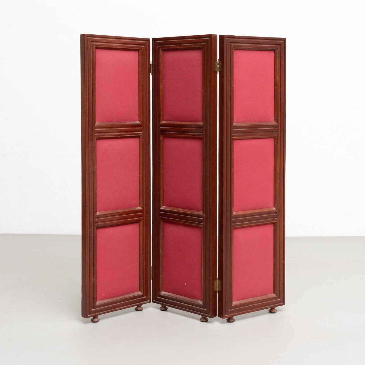 20th Century Wood & Hand Painted Fabric Folding Room Divider for sale