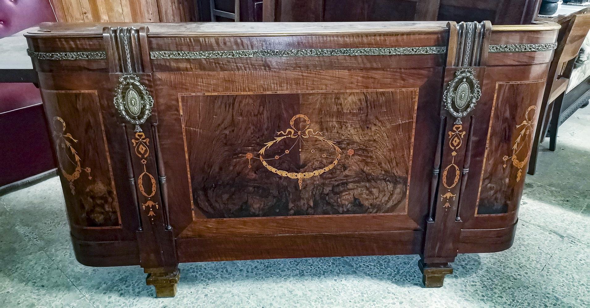 Double Bed with Inlays and Decorations in Worked Brass from Liberty for